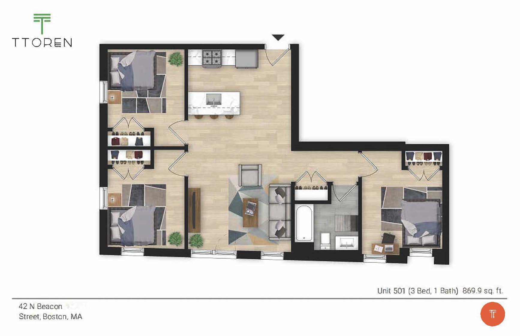 3 bed, 1 bath apartment for rent at 42 North Beacon St Unit 501, Allston