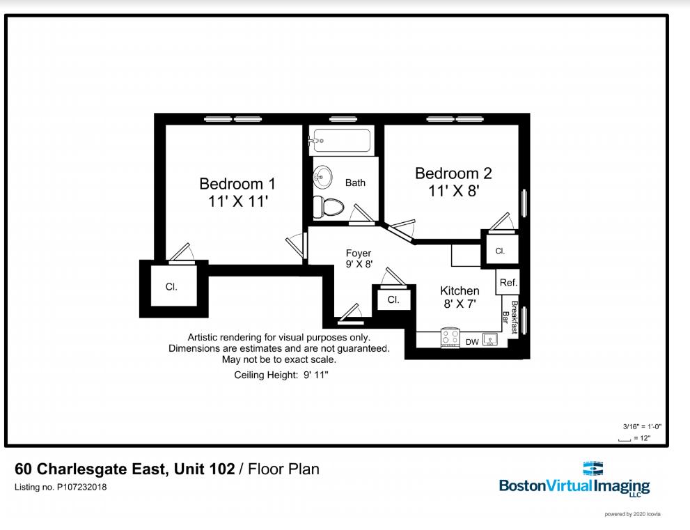 1 split bed, 1 bath apartment for rent at 60 Charlesgate East Unit 102, Fenway — photo 3 of 5