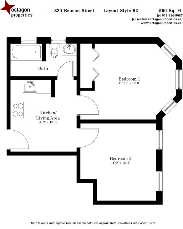 1 split bed, 1 bath apartment for rent at 829 Beacon St Unit 1D, Fenway