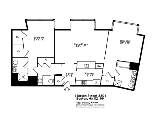 2 bed, 2.5 bath apartment for rent at 1 Dalton St Unit 1-3304, Back Bay — photo 2 of 20